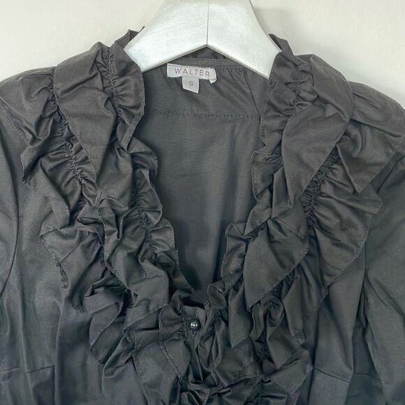 WALTER Stretchy Ruffled Button Down Shirt, S - Picture 2 of 5